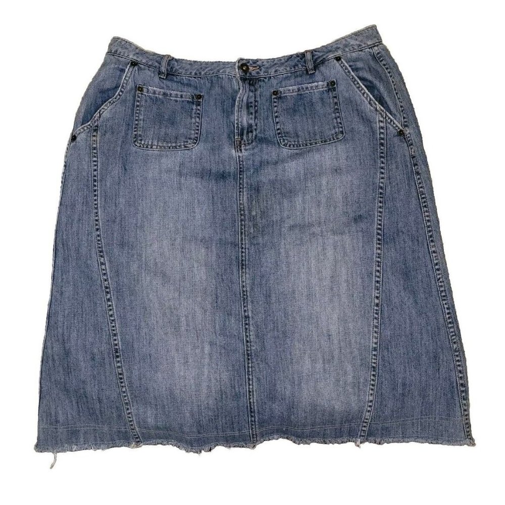 Wrap London Denim Size 14 US 18 UK Full Length Jean A-Line Skirt Raw Hem